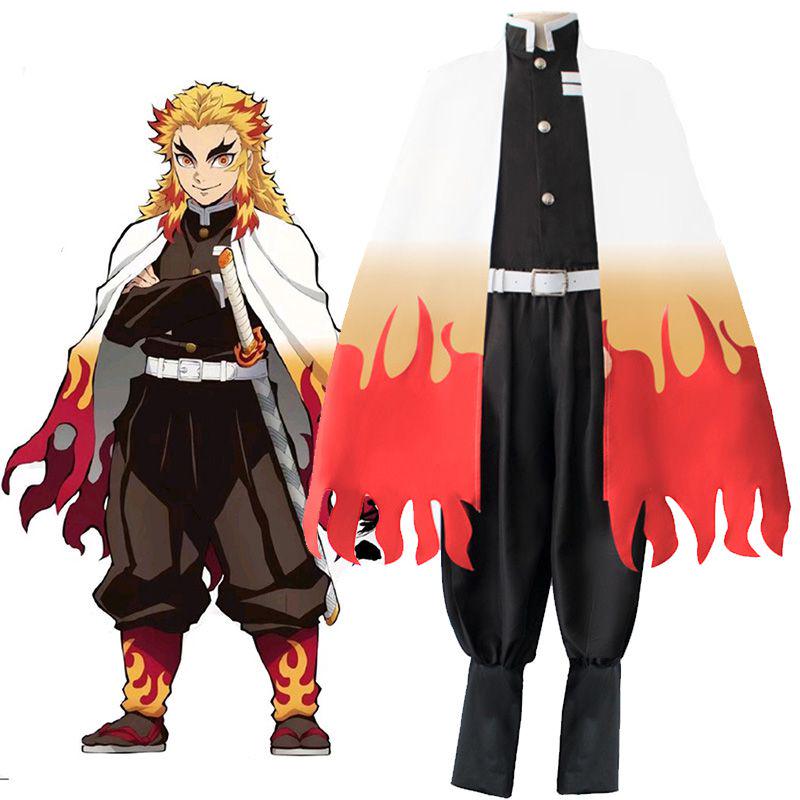 High-quality Demon Slayer Kimetsu No Yaiba Rengoku Kyoujurou Cosplay Costume Kimono Robe Suit Perfect For Halloween And Parties