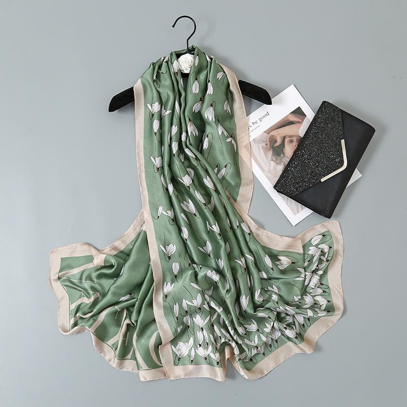 Шелковый шарф с принтом цветка лотоса, ранняя весенняя женская шаль от солнца