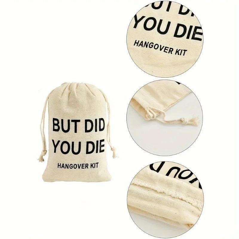 6 Pack Bachelorette Party Hangover Kit Bags Cotton Gift Bags Drawstring Party Favors for Wedding Survival and Bridesmaid Gifts