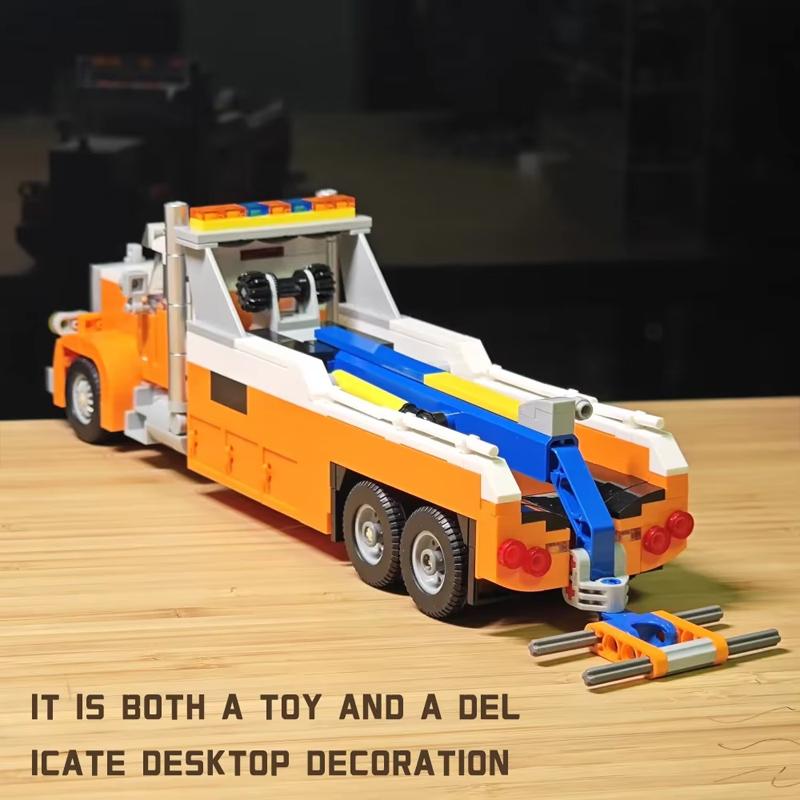 Heavy Duty Wrecker Tow Truck Building Blocks US Style Trailer Rescue Vehicle Model DIY Assembly Toy Desktop Decor Ornament Gifts