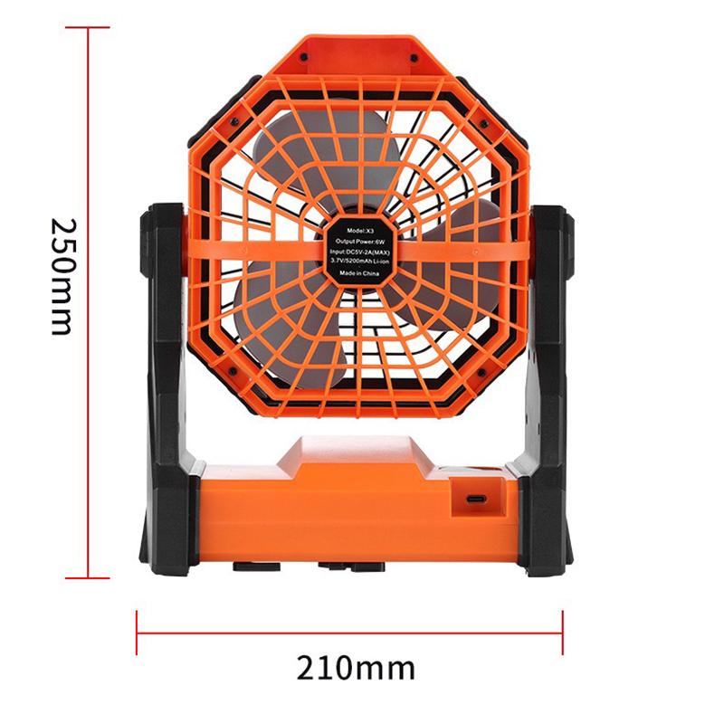 USB Rechargeable Camping Fan Portable Air Circulators Wireless Fans 270 ° Head Rotation Tent Fan with Hook