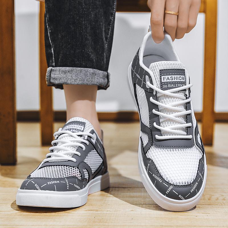 Мужская спортивная обувь, повседневная обувь для скейтбординга, летние дышащие студенческие серые кроссовки для бега, большие размеры