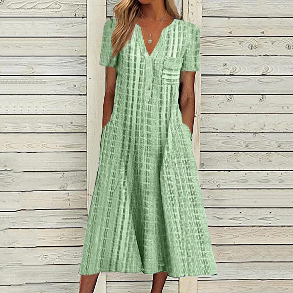 Летнее платье для женщин 2023, повседневное пляжное свободное платье с v-образным вырезом и короткими рукавами с принтом