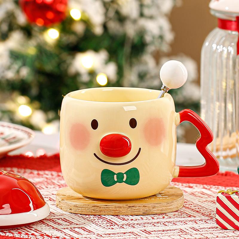 Creative High-Value Christmas Ceramic Cup With Lid Household Cute Couple Gift Water Cup Souvenir