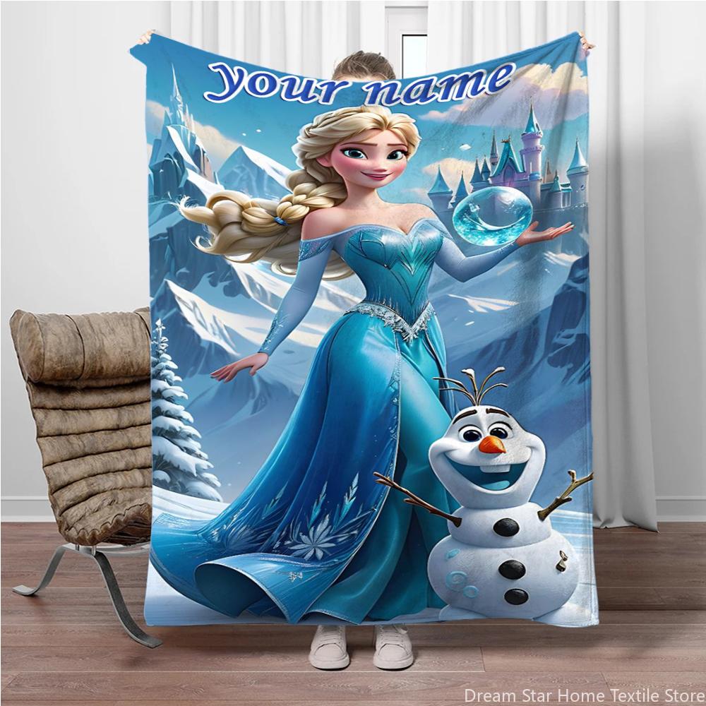 Персонализированное именное одеяло, Disney Cartoon Frozen Princess Elsa, теплые одеяла для взрослых и детей и удобные одеяла