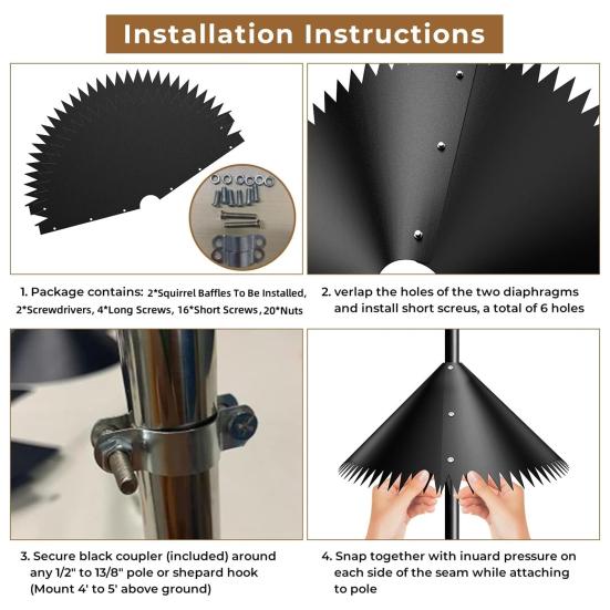 Защитный экран для кормушки для птиц, прочный, устойчивый к погодным условиям, вращающийся, простой монтаж, крепление на столбе, защита от белок