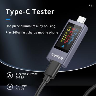 Многофункциональный тестер напряжения Type-C с цветным экраном, цифровой измеритель мощности, монитор напряжения и тока, тестер зарядки постоянного тока 4–30 В 0–12 А