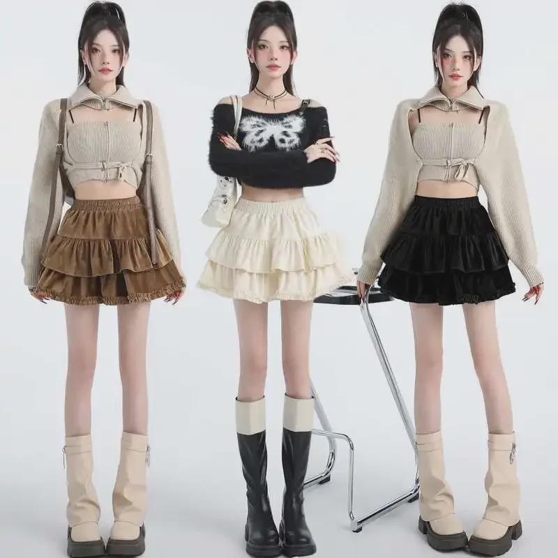 Юбка А-силуэта из бархата в балетном стиле с завышенной талией и оборкой по низу для женщин