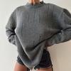 Осень-зима Винтажный свободный топ с длинными рукавами Однотонный пуловер Трикотажная одежда Свитер с воротником-стойкой