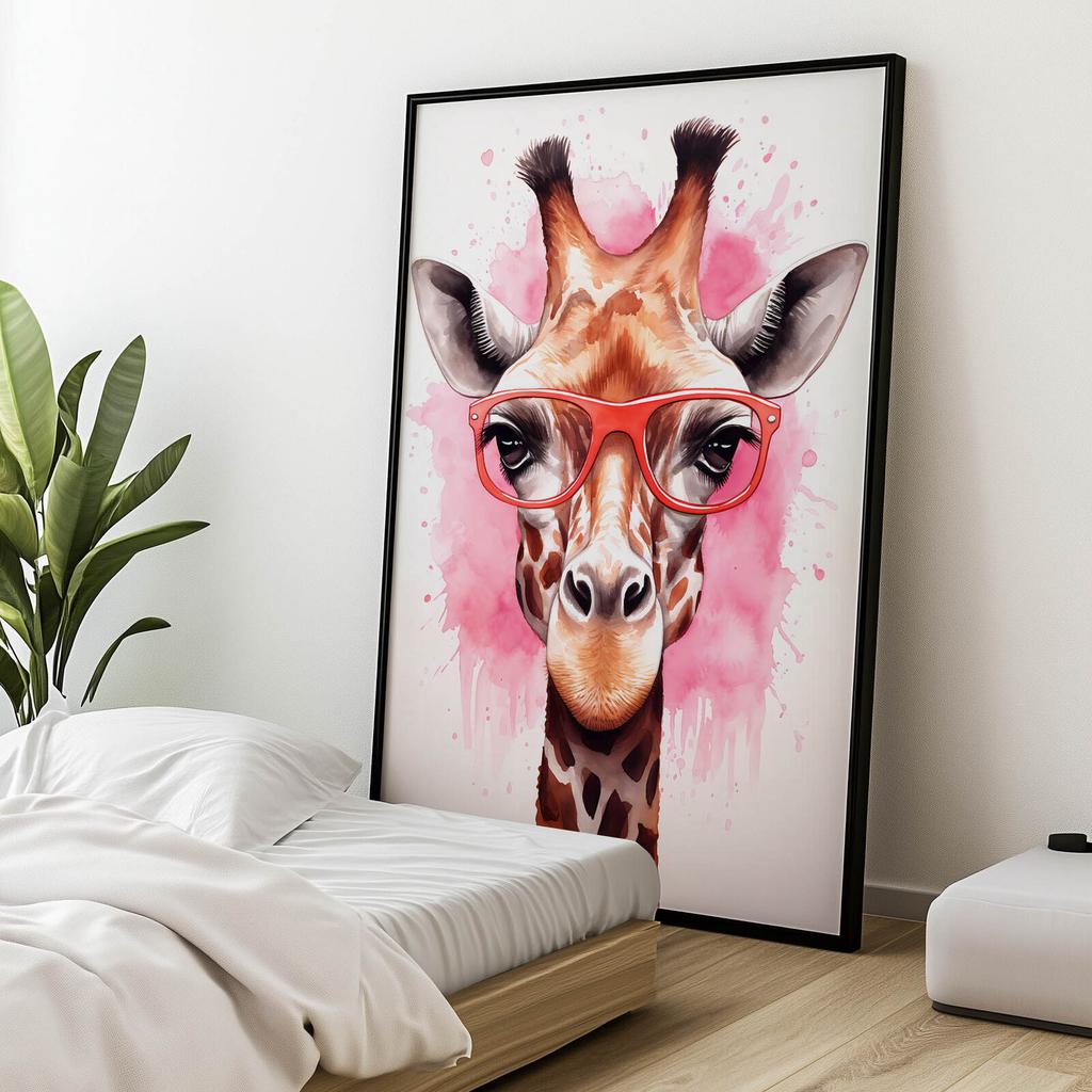 Pink Giraffe With Glasses Pink Giraffe With Glasses, 40X50 Cm, Frameless, Matte Paper 230 Gsm