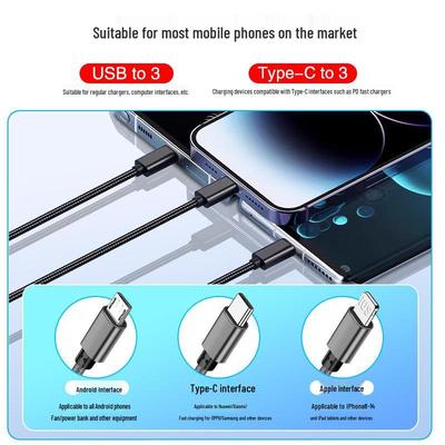 Быстрый зарядный кабель 3-в-1 A+C: Совместимо с устройствами Apple, Huawei и Type-C
