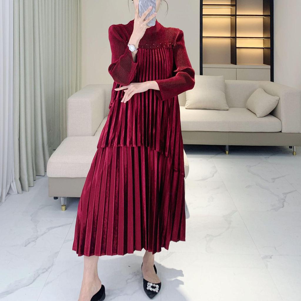 Элегантное вечернее платье из красного бархата с бисером для праздничных свадеб осенью-зимой