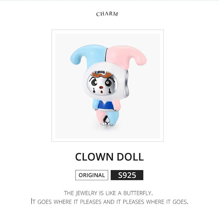WOSTU Lively Fun Clown Blue Pink Costume 925 Sterling Silver Beads Fit Bracelet Bangle Fine Jewelry