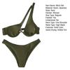 2Pcs/Set Women Sexy Bikini Set Solid Color One-shoulder Bra High Waist Briefs