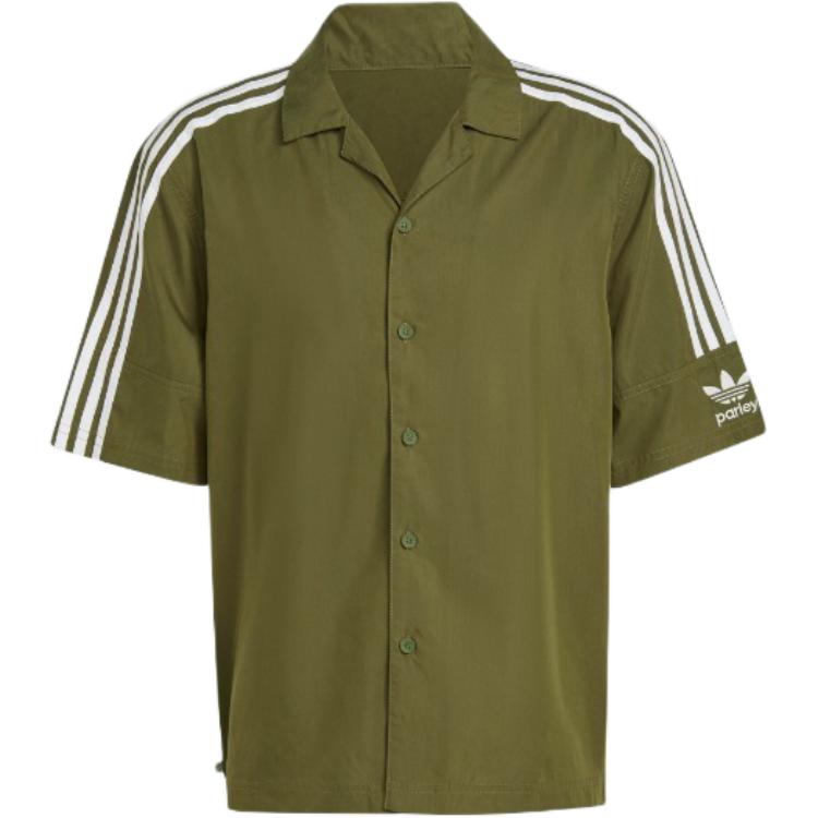 Adidas Однобортная рубашка с коротким рукавом и вышитым логотипом, мужские топы оливково-зеленого цвета HS2092