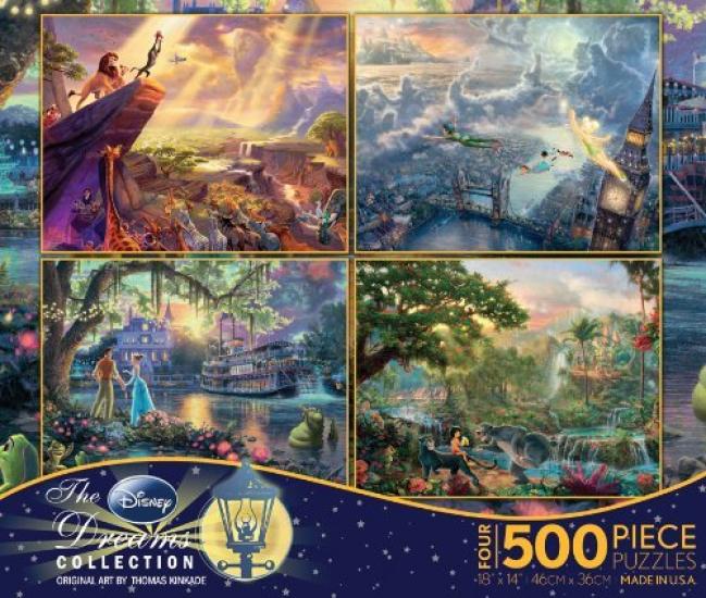 Классический набор пазлов Disney 500 деталей x 4 [Король Лев] [Динь-Динь и Питер Пэн] [Принцесса и Волшебный Поцелуй] [Книга Джунглей] (Использовал) [Использовал]
