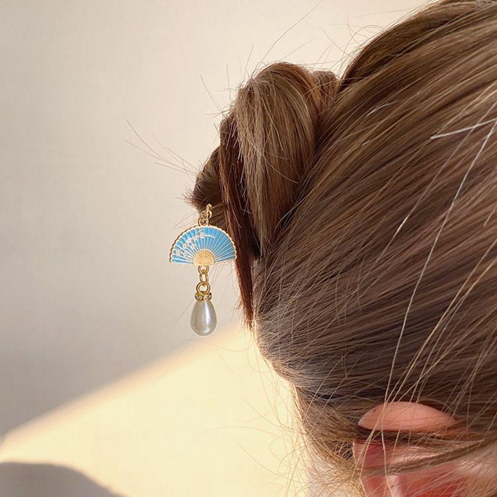 Headwear Cheongsam Hanfu Fan Hair Sticks Metal Hairpin Chinese Style Headwear Ancient Style Hairpin