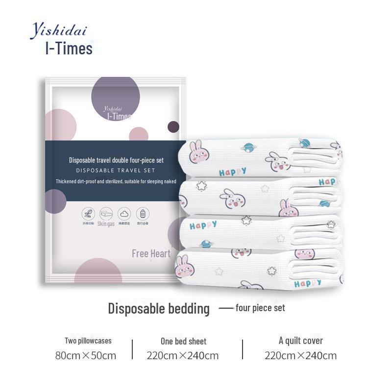 Portable Travel Double Bed Sheet Set - Includes Thickened Quilt Cover, Pillowcase, Dirt-Isolation - Ideal for Hotel or Train Use.