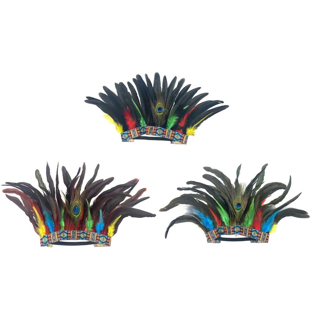 Native American Hairband Carnival Celebration Feathered Headband Adult Cosplay Hairhoop Ethnic Hairband for Theme Party