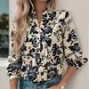 Женские Модные Повседневные Весенние Осенние Блузки Рубашки с Цветочным Принтом с Длинным Рукавом и V-образным Вырезом