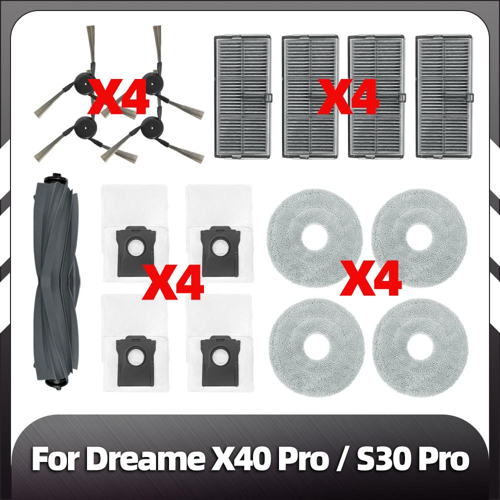 Совместимость с Dreame X40 Ultra / X40 Pro / S30 Pro Ultra Робот-пылесос Детали Основная боковая щетка HEPA-фильтр Насадки для швабры Детали пылесборника