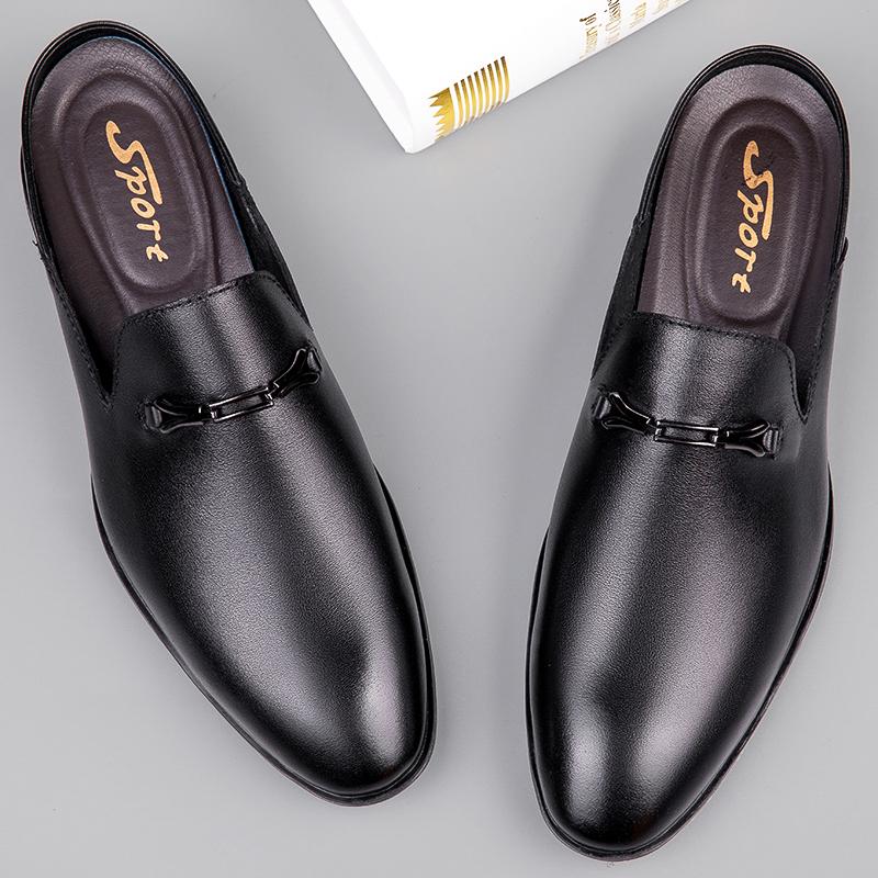 Fashion Luxury Brand Half Drag Casual Sandals Shoes Men Slippers Genuine Leather Loafers Lazy Penny Shoes High Quality Slip On Mens Shoe