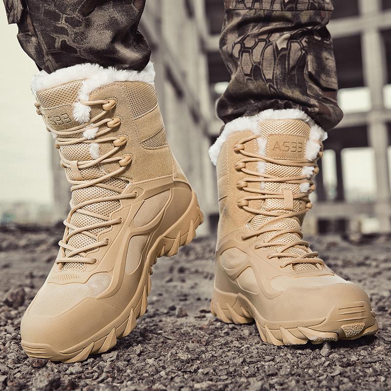 Теплые альпинистские ботинки, высококачественные плюшевые тренировочные ботинки, зимняя обувь для походов по пустыне, нескользящие водонепроницаемые кожаные ботинки для активного отдыха