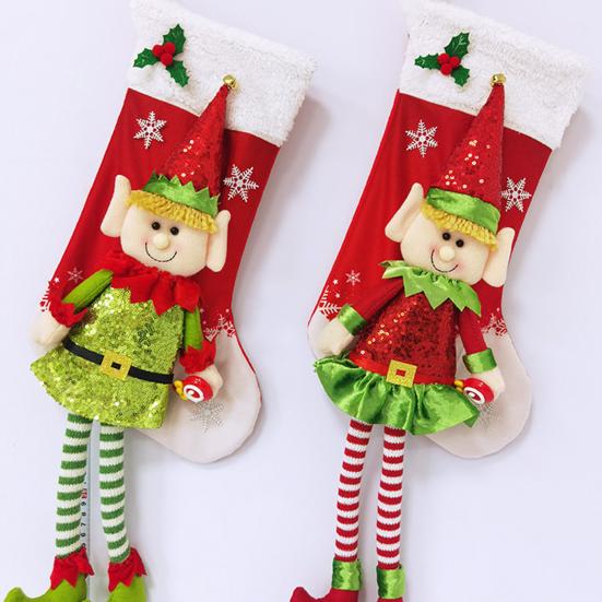 Рождественские чулки 3D Милая кукла-эльф Рождественские чулки Украшения Длинноногий эльф Подвесной