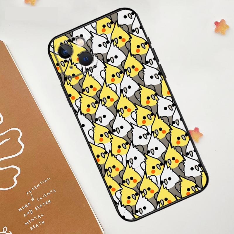 Cartoon Cockatiel Collage Case For Apple iPhone 16 15 14 13 12 11 Pro Max Mini XR 15 16 Plus 16e Protective Cover