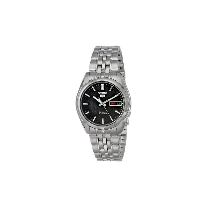 Seiko Seiko5 30 метров водонепроницаемость Автоматические Стальной ремешок 37мм мужские часы черный циферблат SNK361K1