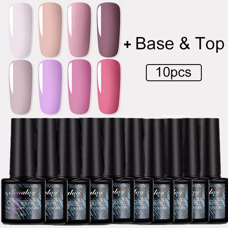 Набор гель-лаков для ногтей Senalay, 4/6/10 шт., 8 мл, классический цвет, замачиваемый УФ-лак для дизайна ногтей, маникюрный праймер, набор гель-лаков для ногтей