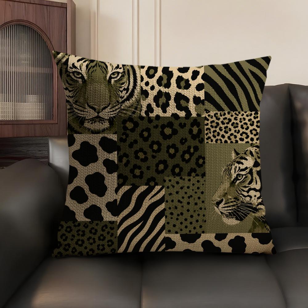 Leopard Tiger Giraffe Zebra Cushion Cover Linen Organic Fabric DoubleSided Printing Sofa Breathable Home Decor Gift Pillow Case