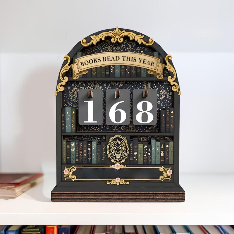 Wooden Reading Book Counter Reading Challenge Tracker Ornament Interesting Decoration for Bookshelf Classroom New Year Gift