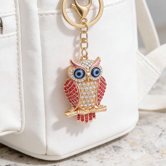 Keychain Pendant 3D Cartoon Owl Design Sparkling Rhinestones Inlaid Enamel Wings Key Chain with Lobster Clasp Key Ring Bags Accessories