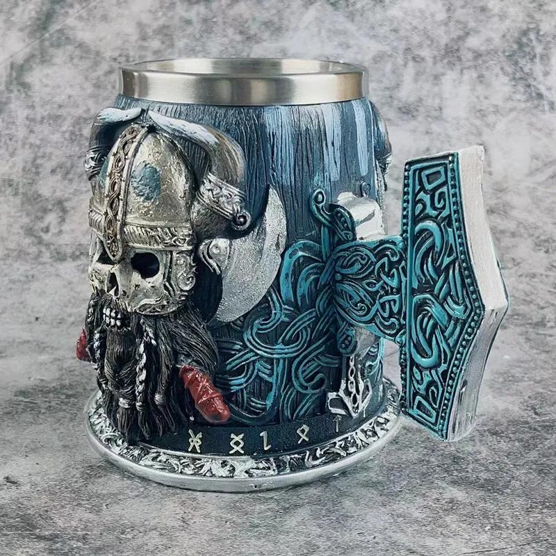 Medieval Viking Pirate Beer Mug Skull Mug Creative Large Capacity Mug Embossed Stainless Steel Coffee Mug Whiskey Cup Bar Party Halloween Gift
