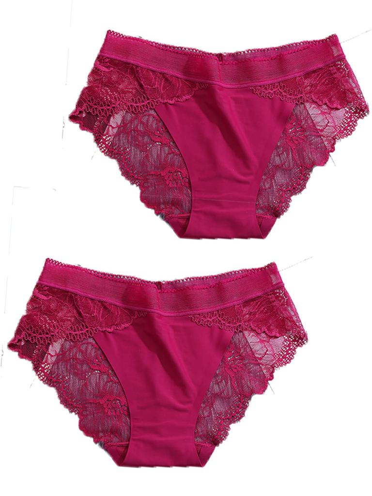 DIAFELIZ Женский комплект из 2 предметов: Трусы, Полностью кружевная спинка, Удобная ластовица, Дизайн без сдавливания, Малиново-розовый, Размер L