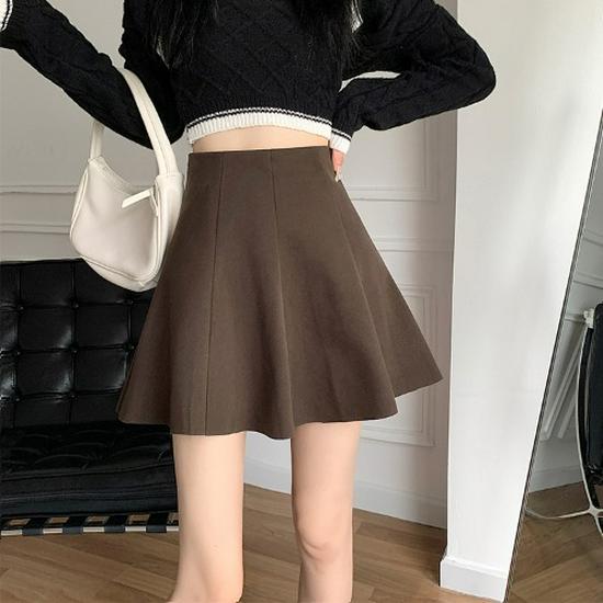 Трапециевидная юбка с высокой талией из шерсти - Женская 2025 Осень/Зима Мини, стройнящая