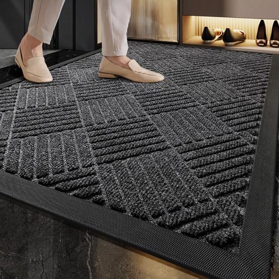 Нескользящий коврик для пола из прочной резины с надежным сцеплением, удерживающий грязь и влагу. Коврик для входа, легко чистится. Коврик для входа в помещение и на улицу.