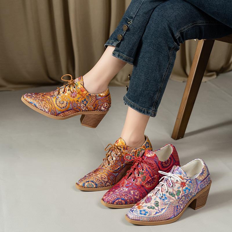 Женские осенние туфли-лодочки на высоком каблуке с острым носком на шнуровке больших размеров на толстом каблуке профессиональные туфли-лодочки