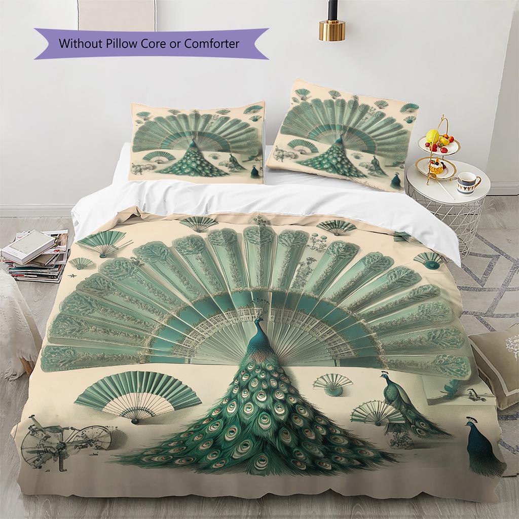 Peacock 2  Pattern Bedding Quilt Set Quilt Cover Pillowcase Home Decoration  Gift (1 * duvet cover + 2 * pillowcase, without core)