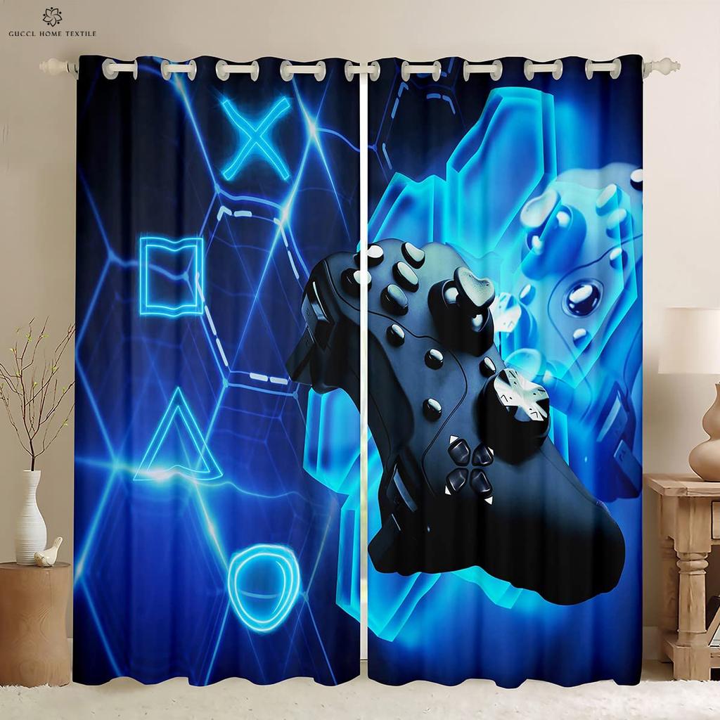 Gaming Room Window Curtains Cool Game Controller Pattern Printing Living Room Bedroom Gaming Decoration Curtains Home Decoration