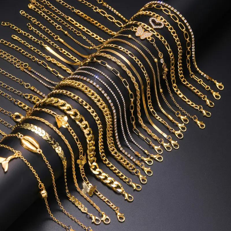 iF ME Элегантный набор из 17 золотых браслетов на щиколотку с подвесками в виде бабочки, сердца и ракушки, украшения для ног для женщин, идеальный подарок для отпуска