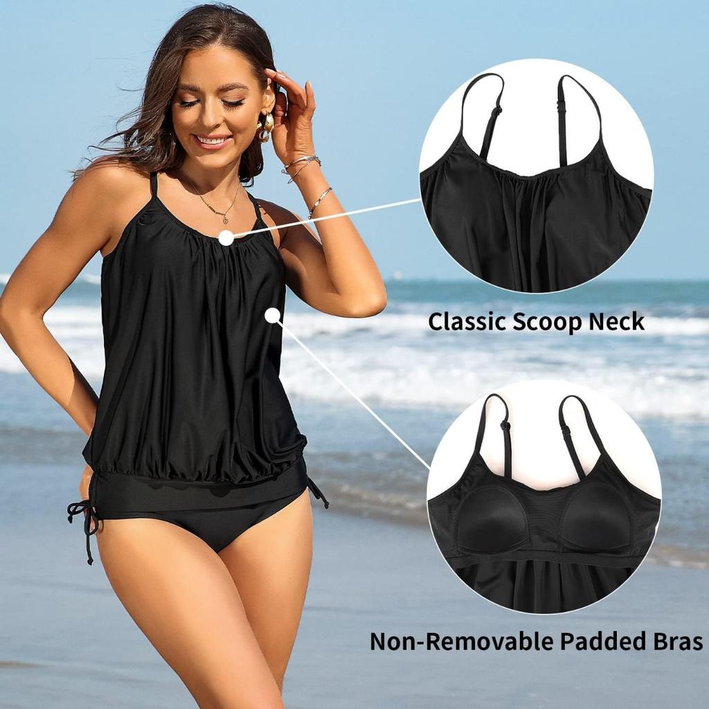 CHARMLEAKS Женские блузоны, топы-танкини, только свободный крой, топ для плавания, купальный костюм с овальным вырезом, верхний мягкий купальник, верх без дна