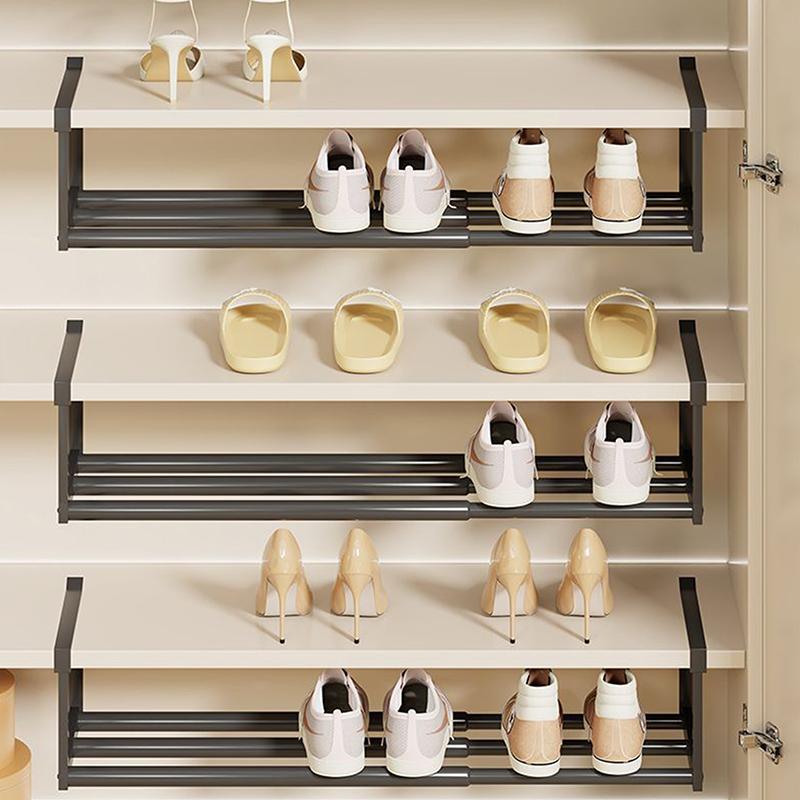 Adjustable Shoe Rack Space-Saving Layered Organizer For Home Shoe Cabinets Under-Shelf Shoe Holder With Hanging Basket