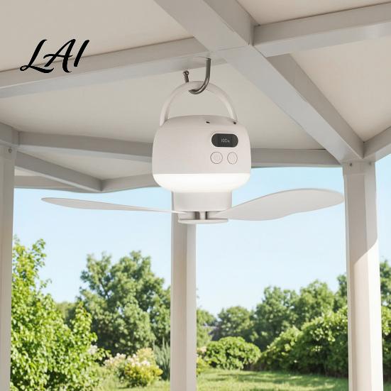 Multifunctional Picnic Cooling Device 2-in-1 Portable Ceiling Fan Rechargeable Wireless Tent Fan with LED Light Remote Control 4 Speeds,