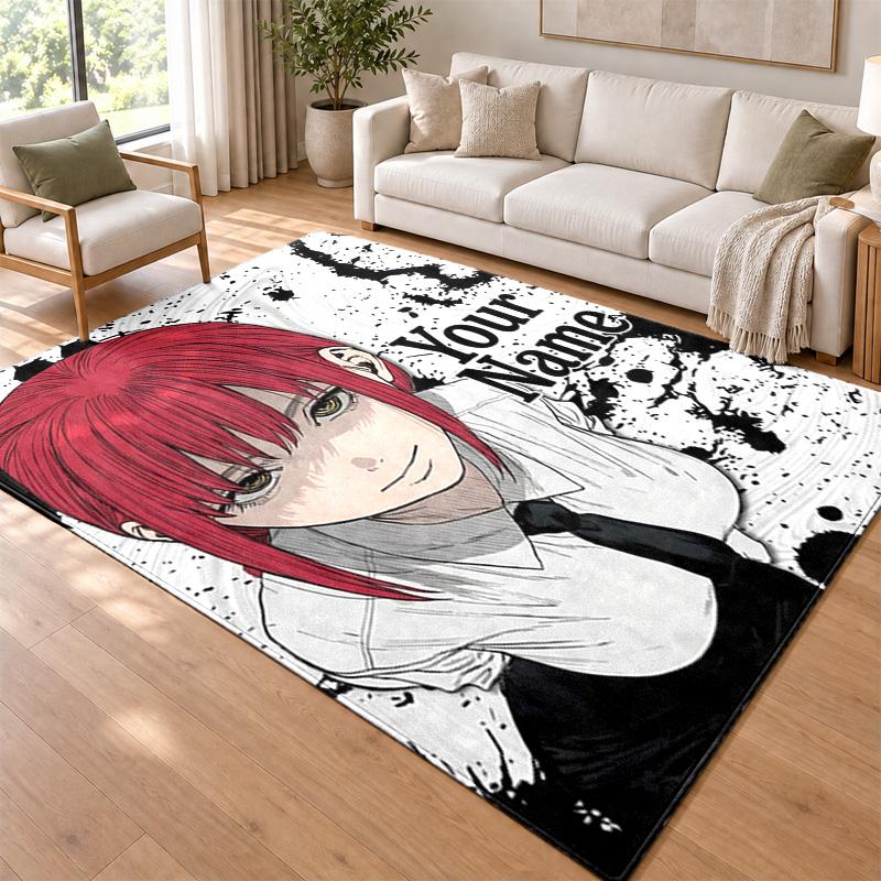 Chainsaw Man Custom Name Personalized Rug Non‑Slip Doormat Floor Carpet Housewarming Birthday Gift for Family Friends