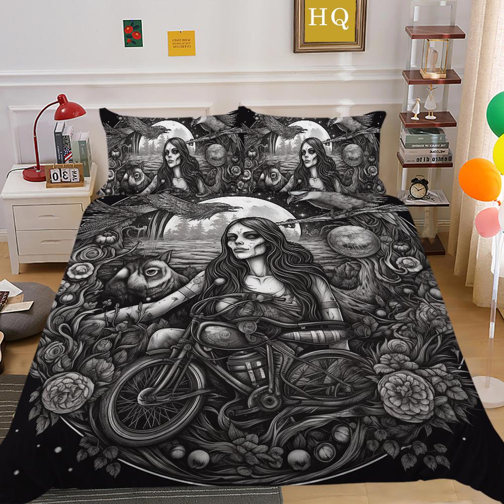 Комплект постельного белья с принтом черепа красоты 3D King Size, постельное белье из полиэстера, модное покрывало для подростков, высококачественный домашний текстиль