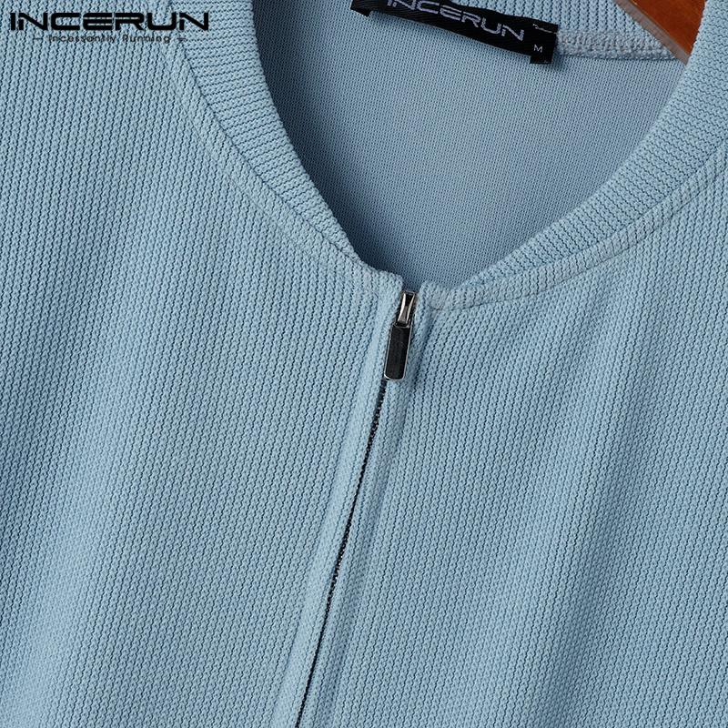 INCERUN Autumn Men Zipper Long Sleeve Knitted Sweaters Casual Rib Pullovers