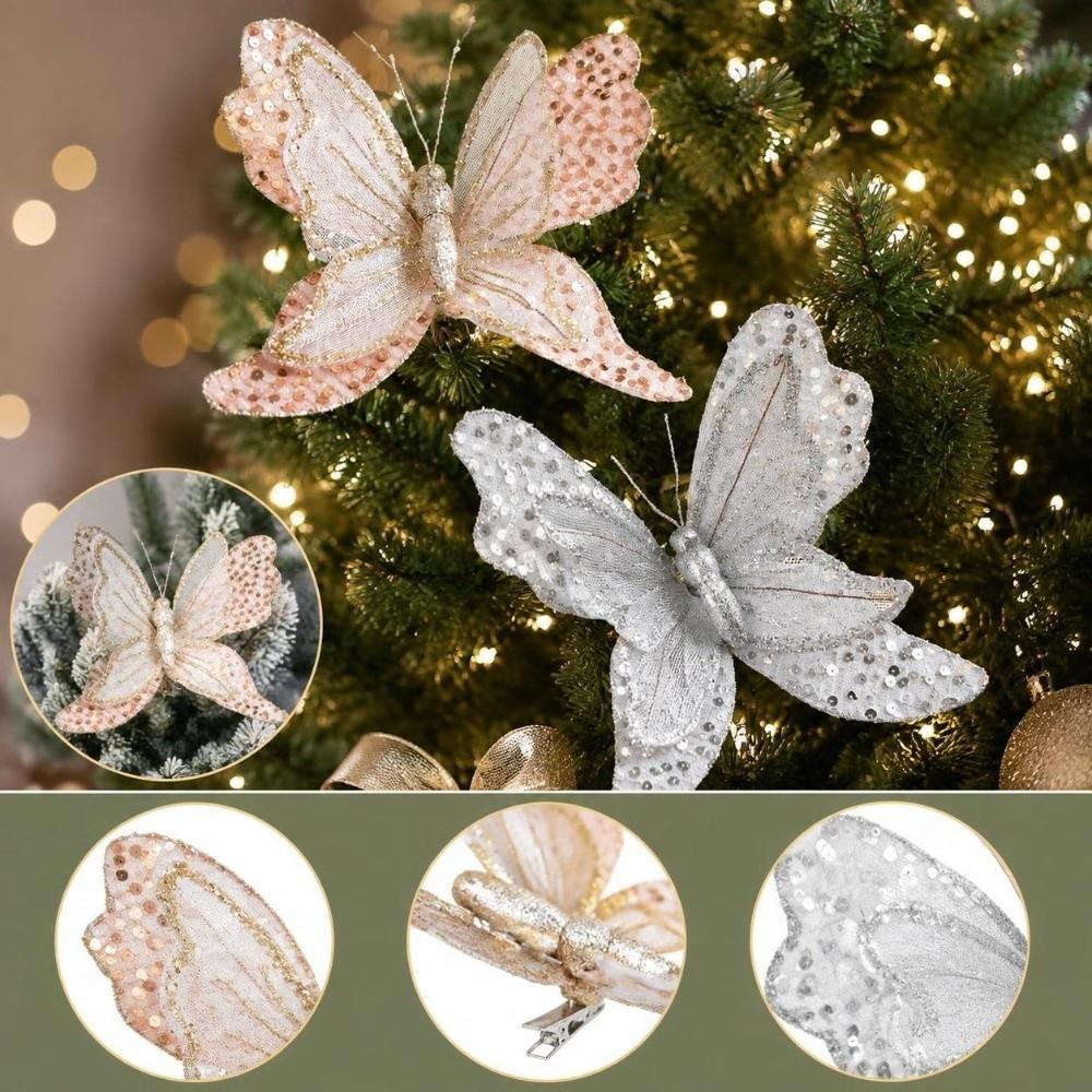 Sparkling Christmas Butterfly Ornament Lifelike Artificial Sequin Butterfly Artificial