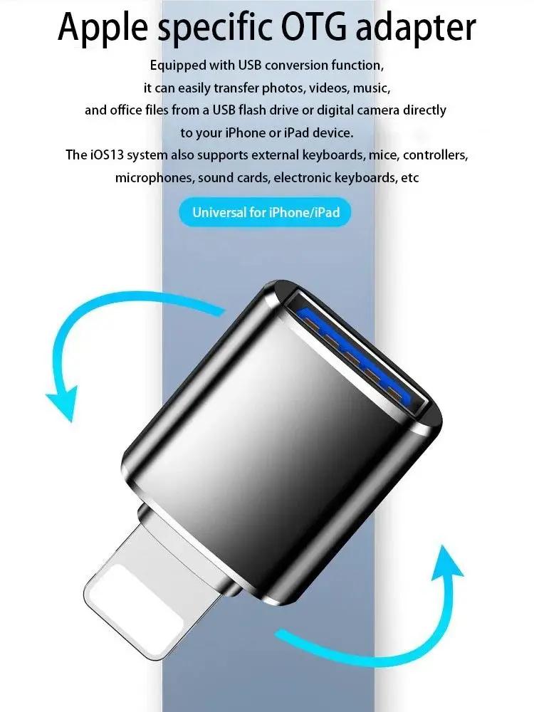 30 OTG USB-адаптер Подходит для iOS 13 и выше iPhone 14 13 12 11 Pro Xs Max Xr X 8 Plus 7 6s iPad Может читать USB-флешку